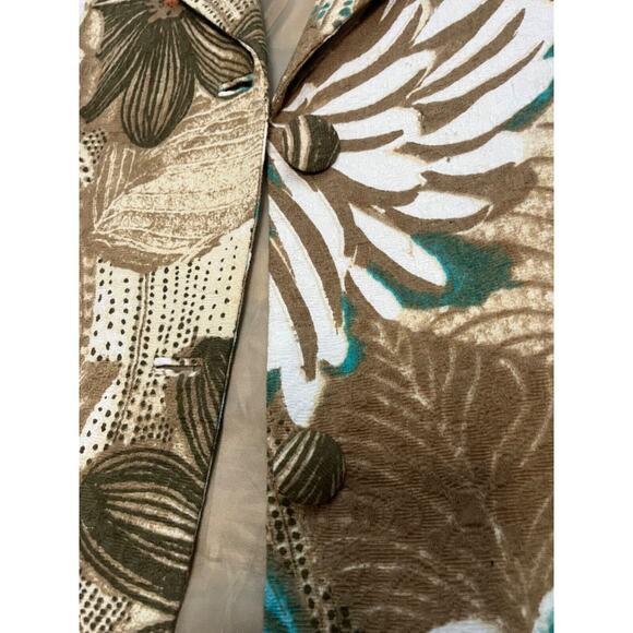 Chicos Blazer Jacket Turquoise Brown Floral Coastal Grandma Size 2 Womens Large - Picture 5 of 8